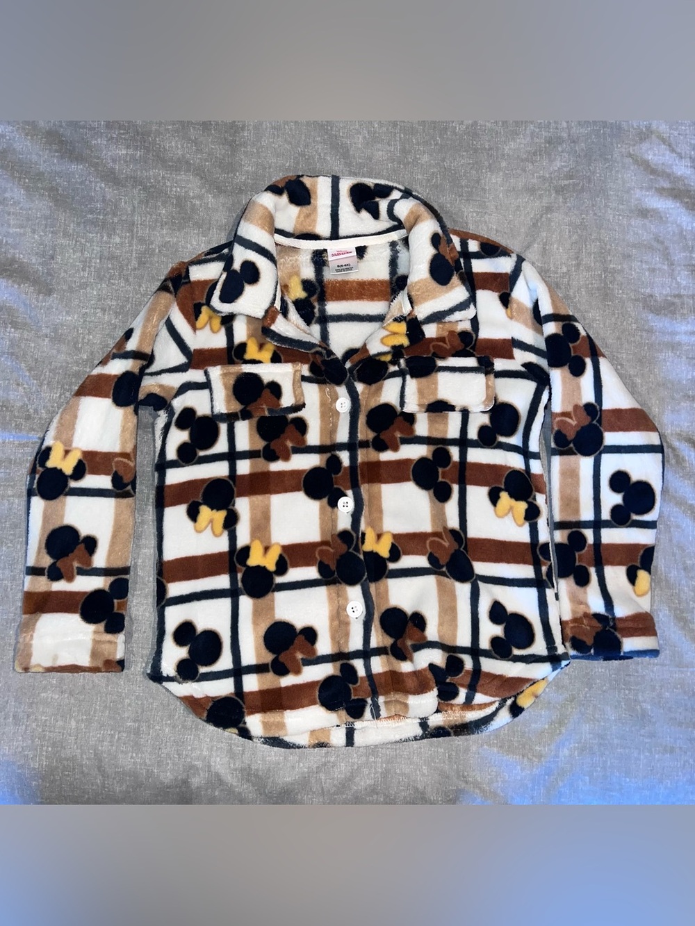 Disney Plush Button-Down Shirt in White, Brown, Black and Yellow
